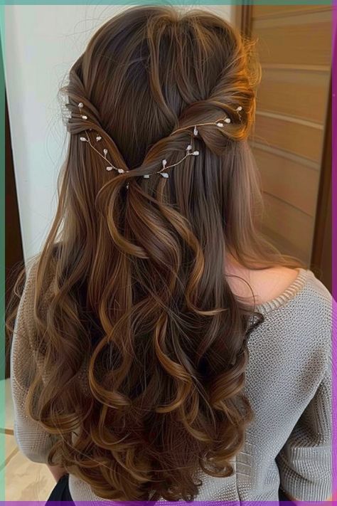 Wedding Hair With Vale, Haïr Style For Long Hair For Party, Cute Hairstyles Brown Hair, Hairstyles For Long Hair For Wedding, Haïr Style For Wedding, Hair Styles For Long Hair For Weddings, Hair Ideas For Party, Hair Styles For Formal, Formal Party Hairstyles