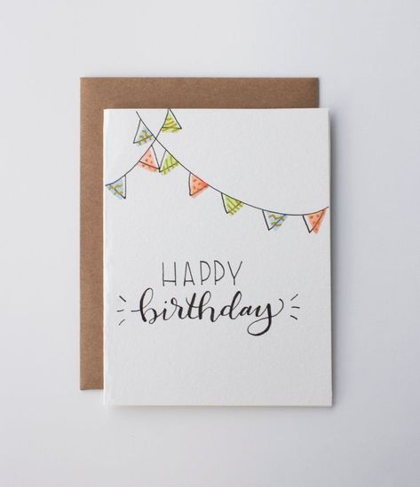 Cards Happy Birthday, Happy Birthday Cards Handmade, Happy Birthday Cards Diy, Creative Birthday Cards, Anniversaire Diy, Watercolor Birthday Cards, Calligraphy Cards, Hand Lettering Cards, Birthday Card Drawing