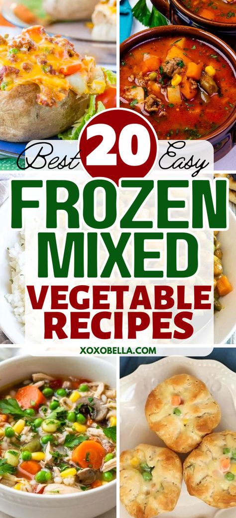 Recipes using frozen mixed vegetables Recipes Using Canned Mixed Vegetables, Recipe With Mixed Vegetables, Recipes With Frozen Peas And Carrots, Frozen Peas And Corn Recipes, Recipes With Peas And Carrots, Recipes Using Mixed Vegetables, Frozen Vegetable Soup Recipes, Recipes With Canned Mixed Vegetables, Bag Of Frozen Mixed Vegetables Recipes