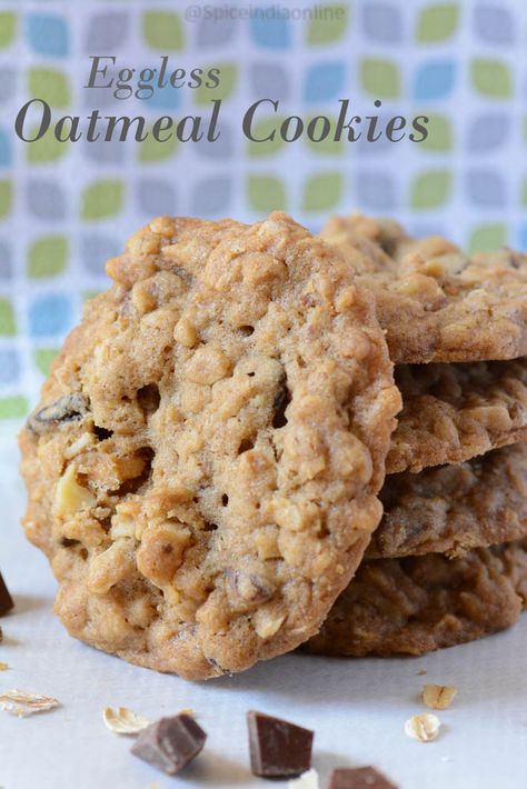 Eggless Oatmeal Cookies, Eggless Cookie, Eggless Cookie Recipes, Egg Free Baking, Egg Free Cookies, Eggless Cookies, Eggless Desserts, Mug Cakes, Easy Christmas Cookie Recipes