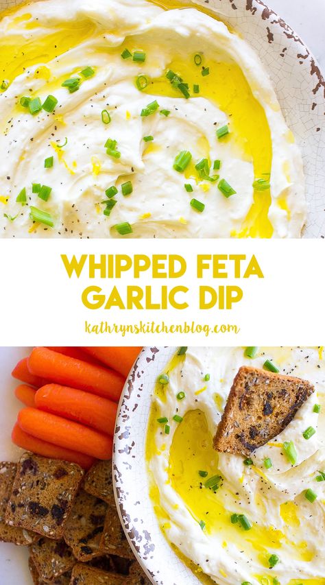 Whipped Feta With Garlic, Garlic Feta Dip Recipes, Dips And Appetizers Recipes, Healthy Feta Dip, Garlic Whipped Feta Dip, Healthy Homemade Dips, Delicious Dip Recipes, Easy Whipped Feta Dip, Food Processor Dips