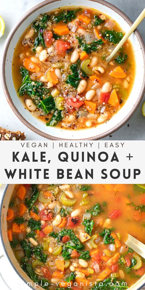 Soup With Quinoa, Quinoa Recipes Healthy, Kale Quinoa, Soup Ideas, Soup Healthy, Kale Recipes, Veggie Soup, White Bean Soup, White Bean