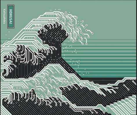 hokusai by Alain Bousquet Art Cyberpunk, Earth Illustration, Desain Buklet, 8bit Art, New Retro Wave, Great Wave Off Kanagawa, Arte Cyberpunk, Royal Academy Of Arts, Cyberpunk Art