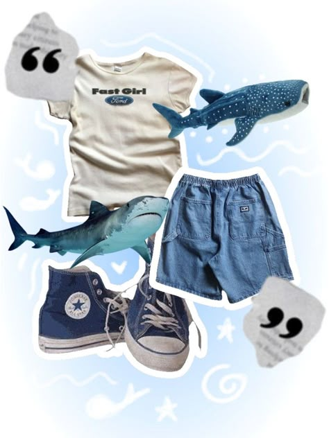 Aquriam Outfit Ideas, Oceanic Outfits, Ocean Core Clothes, Ocean Style Outfit, Watercore Outfits, Fishcore Outfit, Shark Inspired Outfit, Ocean Themed Clothes, Ocean Blue Outfit