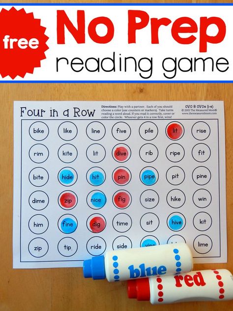 These four no-prep reading games give great practice reading i-e words! And they're free! Short A Vowel Activities, Short I Activities, Short Vowel Games, Short I Words, Measured Mom, 4 In A Row, Esl Games, Magic E, Literacy Games