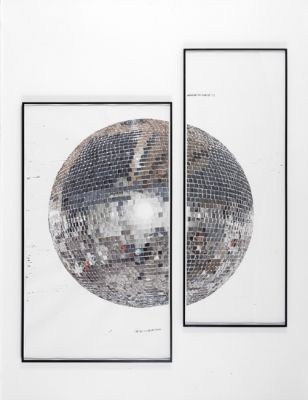 Dave Muller disco ball diptych Disco Ball Paintings, Disco Ball Wall Decor, Disco Balls In Room, Room Disco Ball, Disco Themed Room, Disco Canvas, Disco Painting, Disco Ball Wall, Disco Print