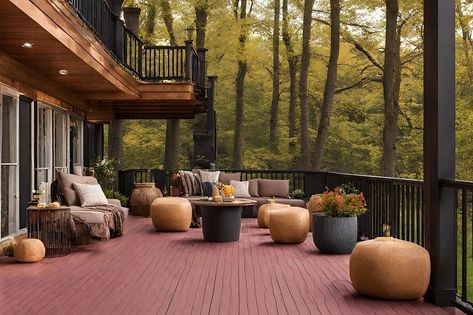 Best Deck Colors Of The Year: Transform Your Outdoor Living Space Brown Deck Paint, Two Tone Deck Color Ideas, Best Deck Colors, Deck Colors, Cool Shades, Deck Paint, Cool Deck, Outdoor Deck, Reddish Brown