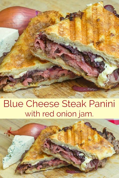 Steak Panini, Blue Cheese Steak, Leftover Steak Recipes, Red Onion Jam, Cheese Panini, Steak With Blue Cheese, Grill Steak, Making Cheese, Leftover Steak