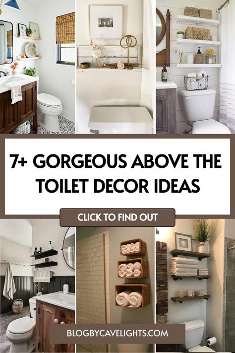 7 above the toilet decor ideas Decorating Above Toilet Ideas, Small Bathroom Over Toilet Storage, Over Toilet Shelving Ideas, Bathroom Wall Shelf Ideas Above Toilet, Bathroom Above Toilet, Bathroom Wall Decor Ideas Above Toilet, Above Toilet Shelving, Wall Decor Above Toilet, Space Above Toilet