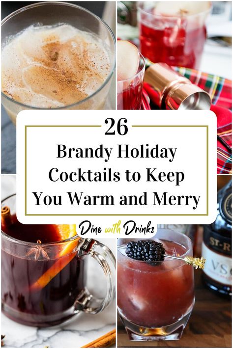 Collage of 4 brandy holiday cocktails.