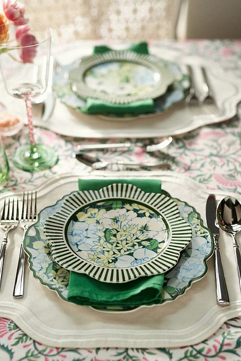 Perfect for family meals and special occasions, this steel flatware set lends a touch of elegance to your table. | Easton Flatware 5-Piece Place Setting by Anthropologie in Silver Table Set For Two, Antique Place Settings, Dining Table Plate Set Up, Fine Dining Decoration Table Settings, Floral Charger Plates, Palm Leaf Plates Table Settings, Bridesmaid Luncheon Tablescapes, Colorful Place Setting, Party Settings Tables