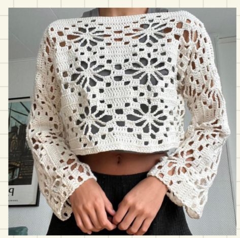 Blouse Au Crochet, Flower Crochet Top, Crochet Flower Top, Crochet Jumper, Mode Crochet, Crochet Ladies Tops, Crochet Lace Top, Crochet Tops Free Patterns, Crochet Vintage