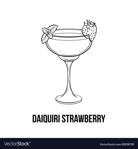 Daiquiri Tattoo, Cocktail Glass Drawing, Strawberry Black And White, Cocktail Glass Tattoo, Menu Poster Design, Practice Tattoos, Strawberry Vector, Cocktails Clipart, Frozen Daiquiri