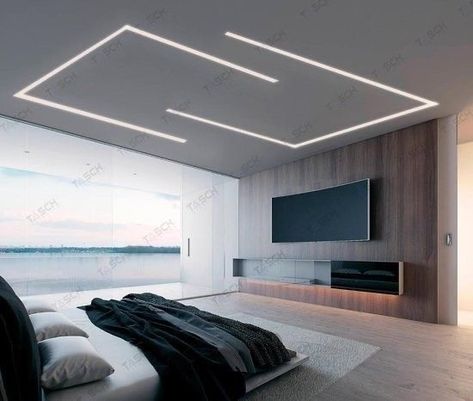 Bedroom False Ceiling Design With Profile Light, Led Profile Lighting Design Ceiling Living Room, Pop Design For Hall Profile Light, Profile Led Ceiling Design, Bedroom Profile Light, Ceiling Design Profile Light, Profile Led Light In Ceiling, Ceiling Design For Bedroom Simple, Gypsum Ceiling Design Bedroom Simple