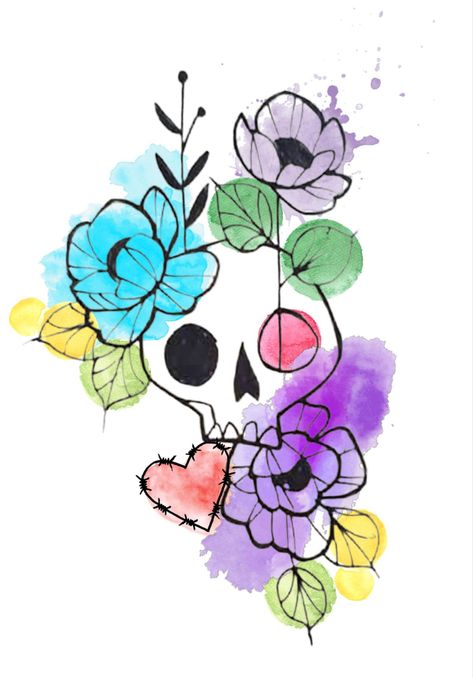 Skull Love, Mexican Culture Art, Cute Skull, Sugar Skull Tattoos, Spooky Tattoos, Skull Painting, Sugar Skull Art, Fall Watercolor, Halloween Drawings