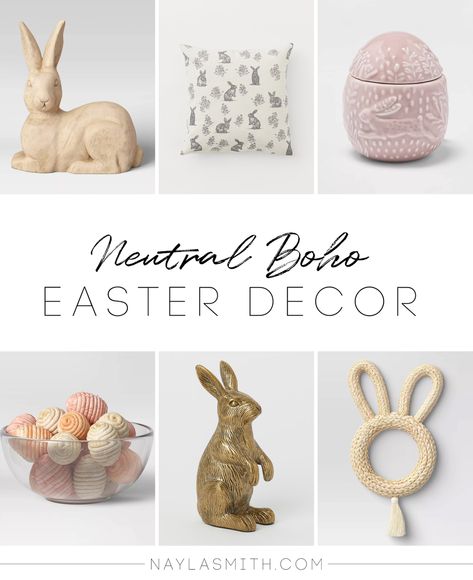 Neutral Boho Easter decor // affordable Easter decorations from Target and H&M home Bunny wreath, egg decor, spring decor, Easter pillow Colorful Easter Decor, Minimalist Easter Decor, Easter Decor Modern, Boho Easter Decor, Neutral Spring Decor, Boho 2023, Natural Easter Decor, Pink Easter Decor, Neutral Easter Decor