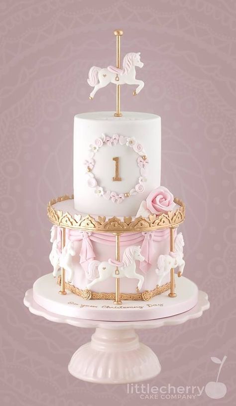 Carousel Theme, Pink Carousel, Carousel Birthday Parties, Carousel Party, Carousel Cake, Carousel Birthday, Baby First Birthday Cake, Ideas Cumpleaños