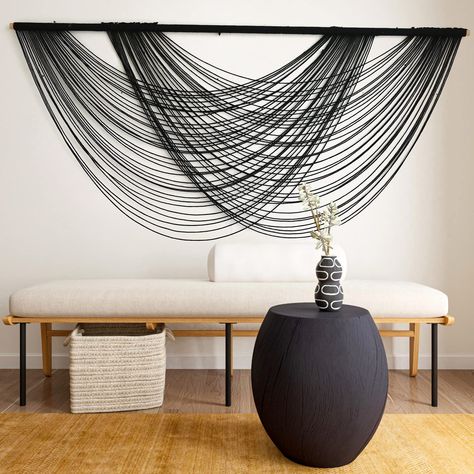 PRICES MAY VARY. Design: Macrame wall hangings are designed with modern geometric figures, combined with the perfect combination of yarn arc patterns. They are one-of-a-kind pieces in modern, muted tones that add tons of dimension to your walls which can easily transform any room into a modern, yet ethereal sanctuary. Function:If you have a blank wall that just needs a little something, add this modern macrame wall piece for a chic, stylish design statement.Dip-dye macrame wall hanging With over Tapestry Living Room, Yarn Tapestry, Macrame Wall Hanging Large, Black Feature Wall, Boho Yarn, Macrame Wall Decor, Tapestry Bedroom, Woven Wall Art, Yarn Wall Hanging