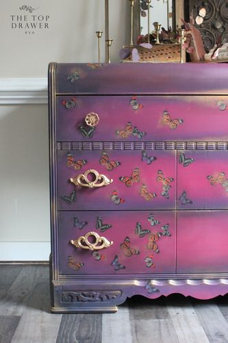 Small Dresser Makeover, Purple Dresser, Pink Painted Furniture, Furniture Painting Tutorial, Purple Furniture, Furniture Painting Techniques, Brown Furniture, Diy Dresser, Dixie Belle Paint