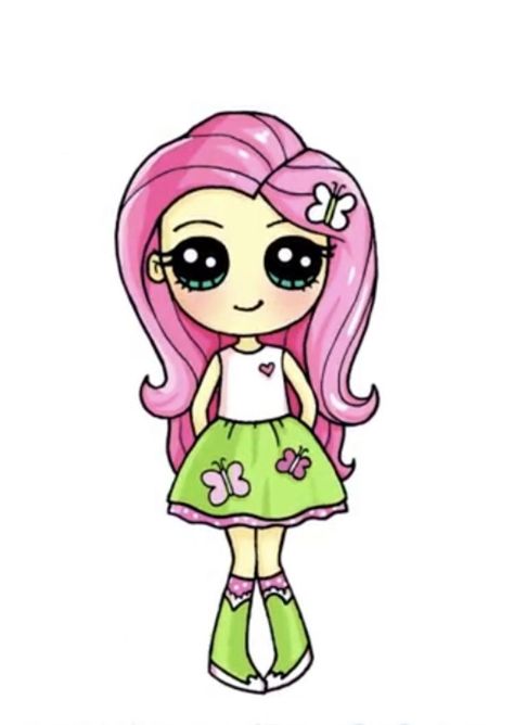 Drawing by Draw So Cute #cute #kawaii #chibi #cartoon #girl #butterfly #fluttershy #mlp #mylittlepony #equestriagirls #drawing #DrawSoCute Kawaii Girl Drawings, Kawaii Disney, Cute Disney Drawings, Images Kawaii, Cute Animal Drawings Kawaii, Cute Kawaii Drawings, Chibi Drawings, Cute Cartoon Drawings