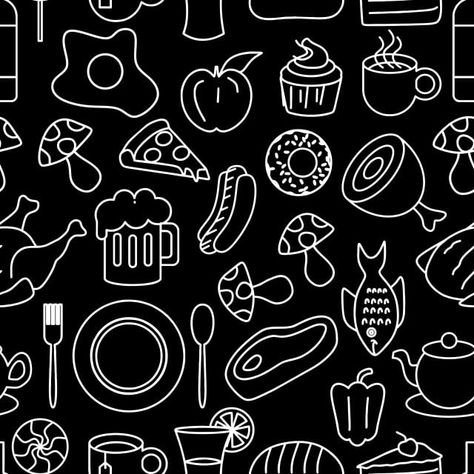 Meal Drawing, Graphic Design Background, Pattern Doodle, Wallpaper Seamless, Food Doodles, Doodle Background, Floral Doodle, Line Art Vector, Vector Food