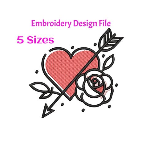 Arrow Embroidery Design, Arrow Embroidery, Heart With Rose, Needlecraft Patterns, Embroidery Designs Machine, Gift Card Craft, Hearts And Roses, Machine Embroidery Design, Embroidery Files