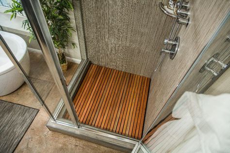 How To - Home & Family: DIY Wooden Slat Shower Floor | Hallmark Channel Wooden Shower Mat, Shower Wood Floor, Wood Shower Mat, Teak Shower Floor, Shower Floor Mat, Teak Bathroom, Teak Flooring, Diy Shower, Family Video