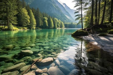 Photo beautiful alpine lake with clear w... | Premium Photo #Freepik #photo #lake #lake-background #scenery #nature-landscape Scenery Background Landscapes, Nature Horizontal, Lake Background, Horizontal Photos, Desktop Background Nature, Nature Desktop Wallpaper, Background Scenery, Valley River, Nature Desktop