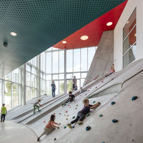 @Adam Mork Dynamic Architecture, Playgrounds Architecture, Kids Cafe, Kindergarten Design, Indoor Climbing, Children Park, Playground Design, Climbing Wall, Kids Area