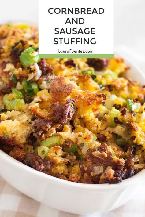 This Homemade Cornbread and Sausage Stuffing is perfect for any holiday! Sausage Stuffing Thanksgiving, Cornbread And Sausage, Cornbread Dressing With Sausage, Holiday Cooking Recipes, Holiday Cooking Christmas, Christmas Crock, Cornbread Stuffing Recipes, Sausage Cornbread Stuffing, Sausage Stuffing Recipe