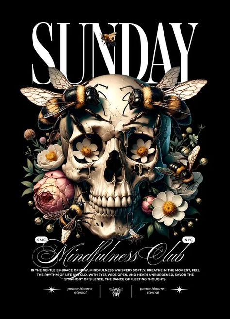 Take your design to the next level by using this Sunday Mindfulness Club Skull Shirt design template by Tobias Saul. Use this ready-to-use design and start designing like a Pro. Streetwear Illustration, Shirt Design Template, T Shirt Design Template, Trendy Shirt Designs, Tshirt Printing Design, Tee Shirt Fashion, Stylish Fonts, Skull Shirt, Shirt Print Design