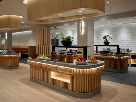 Open Buffet Design, Restaurant Buffet Design, Buffet Restaurant Design, Buffet Counter, Bakery Shop Interior, Open Buffet, Restaurant Counter, Business Lounge, Hotel Buffet