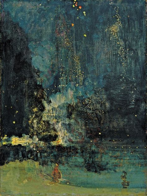 Nocturne in Black and Gold: The Falling Rocket (1875), by James McNeill Whistler Nocturne In Black And Gold – The Falling Rocket, James Whistler Painting, Aestheticism Art, Whistler Paintings, Whistler Art, Industrial Art Painting, Nocturne In Black And Gold, Black And Gold Painting, James Whistler