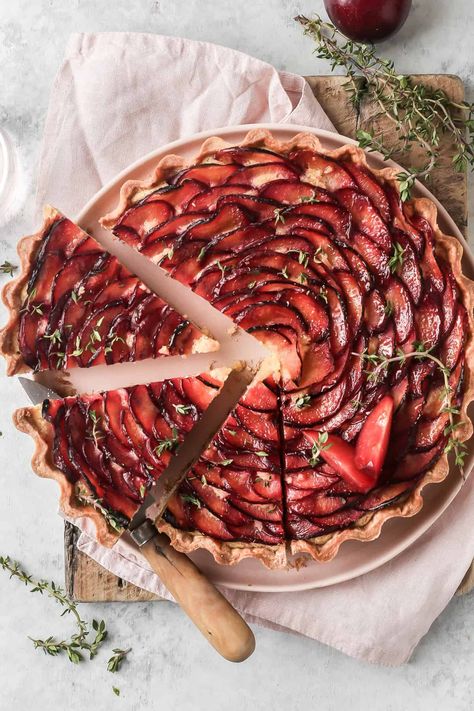 Plum Frangipane Tart makes the perfect Spring/Summer dessert. Homemade sweet short crust pastry is filled with Italian almond frangipane filling and topped with slices of sweet, juicy plums. An incredibly impressive tart to look at but surprisingly easy to make. By Emma Duckworth Bakes Sweet Short Crust Pastry, Plum Frangipane, Plum Frangipane Tart, Short Crust Pastry, Almond Frangipane, Plum Tart, Almond Pastry, Frangipane Tart, Fruit Dessert Recipes