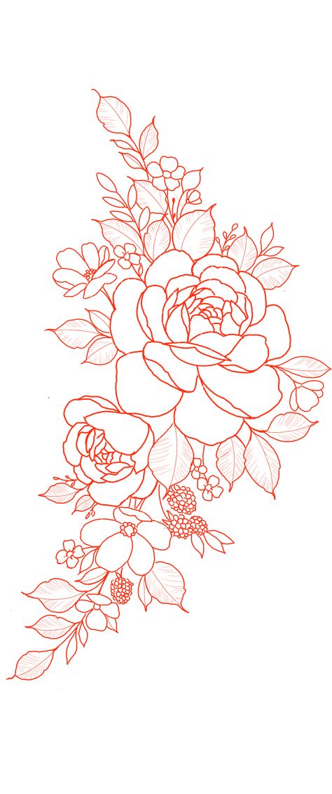 Hip Tattoo Template, Rose Tattoo Sketch Design, Flower Hip Tattoo Thigh Piece Stencil, Long Floral Tattoo Design, Flowers Outline Tattoo, Hip Tattoo Stencil, Flower Tattoo Template, Flower Tattoos Stencil, Flower Outline Art