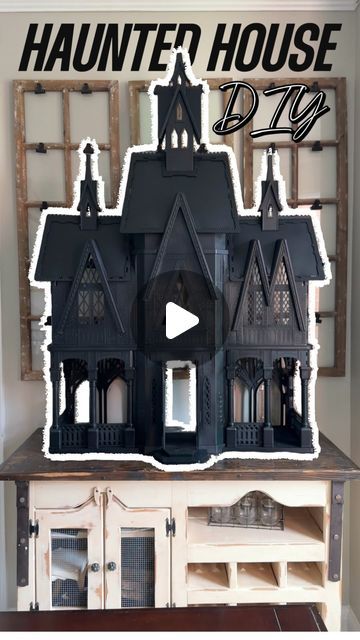 Jenna Ratliff 🪩 on Instagram: "This is your sign to paint an old dollhouse black and turn it into a haunted house this Halloween 🖤 I wish y’all could have seen the looks I got from people driving by while I was painting this thing. Especially since it’s 5ft tall and I’m only 5’2. 👻 Tag me if you decide to make one for yourself! 🦇🧡 #halloween #halloweendecor #halloween2024 #spookyszn #spookyseason #fallvibes #hauntedhouse #diyhalloween #diyhalloweendecor #sahm #sahmlife #hauntedmansion #diyhomedecor" Diy Haunted Dollhouse Ideas, Haunted Dollhouse Diy Ideas, Halloween Haunted House Diy, Old Dollhouse, Haunted Mansion Decor, Halloween Dollhouse, Haunted House Diy, Classy Halloween Decor, Dollhouse Halloween