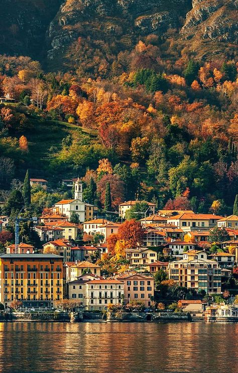 Small town on the shore of Lake Como in autumn, Italy. Your paradise awaits on http://www.exquisitecoasts.com/ Autumn Italy, Lac Como, Comer See, Lake Como Italy, Places In Italy, Como Italy, Visit Italy, Italy Vacation, Lake Como