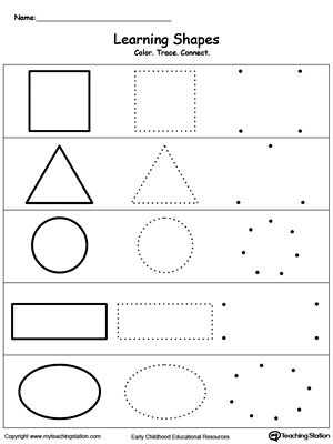 *FREE* Learn basic shapes by coloring, tracing, and finally connecting the dots to draw the shape with this printable worksheet. Oppgaver For Barn, Pre K Worksheets, Tracing Worksheets Preschool, Shapes Preschool, Shapes Worksheets, Learning Shapes, School Worksheets, Preschool Printables, Tracing Worksheets