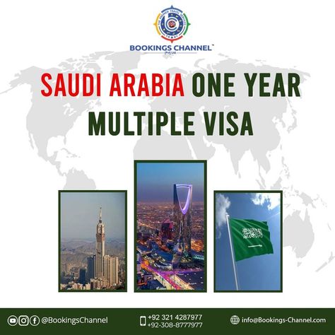 Dear Valued Customers,

Bookings Channel proving Saudia Arabia 1 Year multiple Visa services at affordable cost.

So Do Apply Now to get rid of waste of money every time.

With this Visa you can go anywhere in Saudia..

Want More Details?
For Contact:
📱+92 321 4287977
📱+92 308 8777977
✉️ info@bookings-channel.com 
✉️ faisal@bookings-channel.com 

Our Services:
Visa Consultancy | Air Tickets | Hotels | Transfers | Sightseeing | Umrah Packages | Cruise | Cargo | Sports Travel Phone Screen Wallpaper, Instagram Ideas Post, Service Trip, Instagram Ideas, Screen Wallpaper, Phone Screen, Saudi Arabia, First Year, Design Template