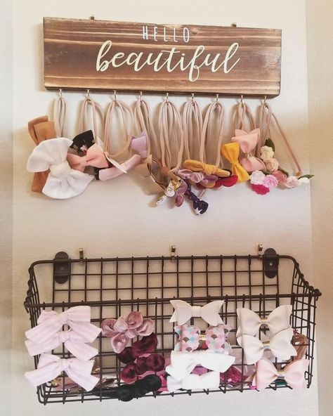 #babygirlroom #ikeanursery #nurseryroom Pacifier Storage Nurseries, Nursery Headband Organization, Baby Headband Organization, Boho Bow Holder Diy, Baby Girl Bow Storage, Bow Storage Nursery, Diy Girl Nursery Decor, Nursery Bow Organization, Baby Girl Cow Nursery