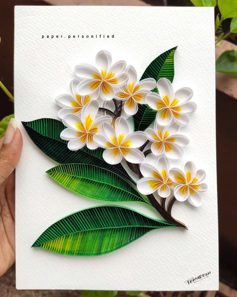 The harder you work, the better you get... 💙💙 . . For any queries Dm or email at paper.personified@gmail.com . #quilling #paperart #flowers #quillingart #paper #paperartist #paperartistcollective #quillingflowers #paperlicious #papertech #craftersofinstagram #frangipani #paperaddict #plumeria #paperpersonified Quill Flowers, Quilling Decor, Teknik Quilling, Paper Quilling Ideas, Quiling Paper Art, Quilling Photo Frames, Flower Quilling, Quilling Images, Quill Art