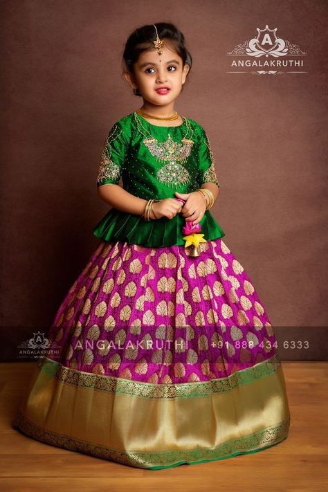 Kids Half Saree Blouse Designs, Pattu Pavada For Kids, Baby Langa Blouse Designs, Kids Langa Voni, Baby Girl Langa Blouse Designs, Baby Pattu Langa Designs, Kids Half Saree Designs, Kids Pattu Langa Blouse Designs, Pattu Langa Blouse Designs For Kids