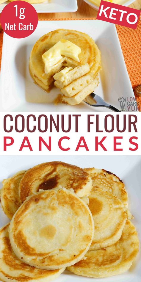 This easy recipe for fluffy gluten-free pancakes is a tasty breakfast treat. Fluffy Coconut Flour Keto Pancakes, Keto Pancakes Easy, Keto Fluffy Pancakes, Keto Pancake Mix Recipe, Keto Pancakes Coconut Flour, Fluffy Keto Pancakes, Coconut Flour Pancakes Recipe, Coconut Flour Pancakes, Coconut Pancakes