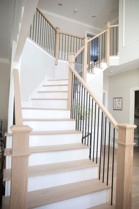 #renovation #crafts #stairsmakeover Stair Renovation, Raised Ranch, Stairs Renovation, Modern Stair Railing, Hardwood Stairs, Stairs Makeover, House Staircase, Oak Stairs, Stair Railing Design