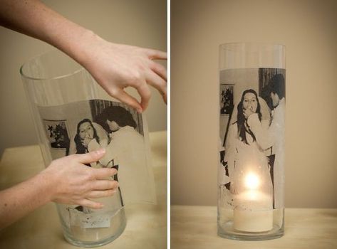 How to Creatively Reuse Old Family Photos | by Drawberry Art | Medium Glass Cylinder Centerpieces, Candles Ideas, Photo Gifts Diy, Photo Diy, Photo Simple, Old Family Photos, Photo Transfer, Glass Cylinder, Foto Tips