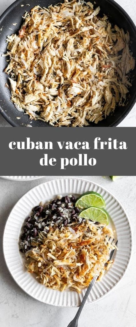 A crispy shredded chicken with Cuban mojo marinade and pan-fried with sautéed onions. Great use for leftover chicken! Cuban Mojo Marinade, Crispy Shredded Chicken, Mojo Marinade, Shredded Chicken Recipe, Pollo Tropical, Cuban Chicken, Cuban Mojo, Sautéed Onions, Make Shredded Chicken