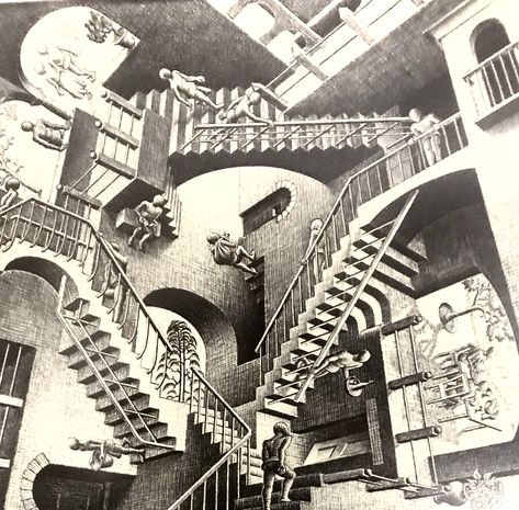 These are confusing times. Mc Escher Stairs, Mc Escher Relativity, Escher Stairs, Escher Paintings, Mc Escher Art, Escher Drawings, How To Draw Stairs, Escher Art, M C Escher