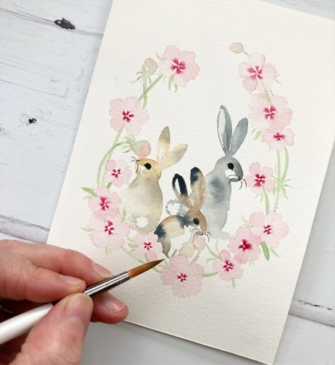 Paint easter cards with me on youtube. #watercolour #easterbunny #easterbunnies #wreath #floralwreath spring flowers Watercolour Easter, Easter Paintings, Bunny Watercolor, Easter Cards Handmade, Watercolor Paintings For Beginners, Watercolour Inspiration, Diy Watercolor Painting, Watercolor Paintings Easy, Watercolor Flower Art