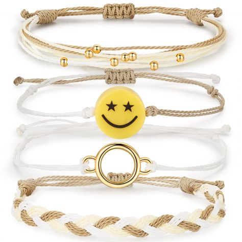 PRICES MAY VARY. SUMMER GIFTS FOR TEENS GIRLS：a very cute smiley charm and a string shinny gold color beads,stackable design-put elements into bracelets for teen girls trendy stuff,at a upcoming easter or birthday, make cute summer preppy bracelets, aesthetic jewelry for teen girls,expressing love for kids or friendship for a friend. COMFORTABLE WEAR EASY TO ADJUST：preppy aesthetic smiley string bracelets wax coated waterproof,comfortable to wearing,non-fade,is easy to put on and take off withou Preppy Easter, Preppy Teen, Sunflower Tree, Bracelets Aesthetic, Teen Gifts, Stocking Stuffers For Teens, Trendy Stuff, Teen Stuff