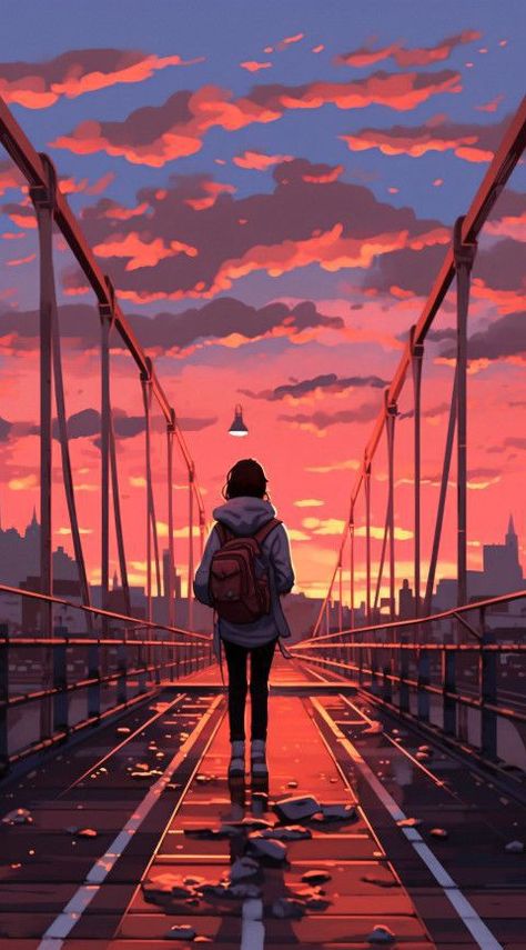 Art Landscape Wallpaper, Sunset Bridge, I Phone Wallpaper, Stunning Sunset, New Anime, Japon Illustration, Cool Wallpapers Cartoon, Girly Art Illustrations, Cool Wallpapers Art